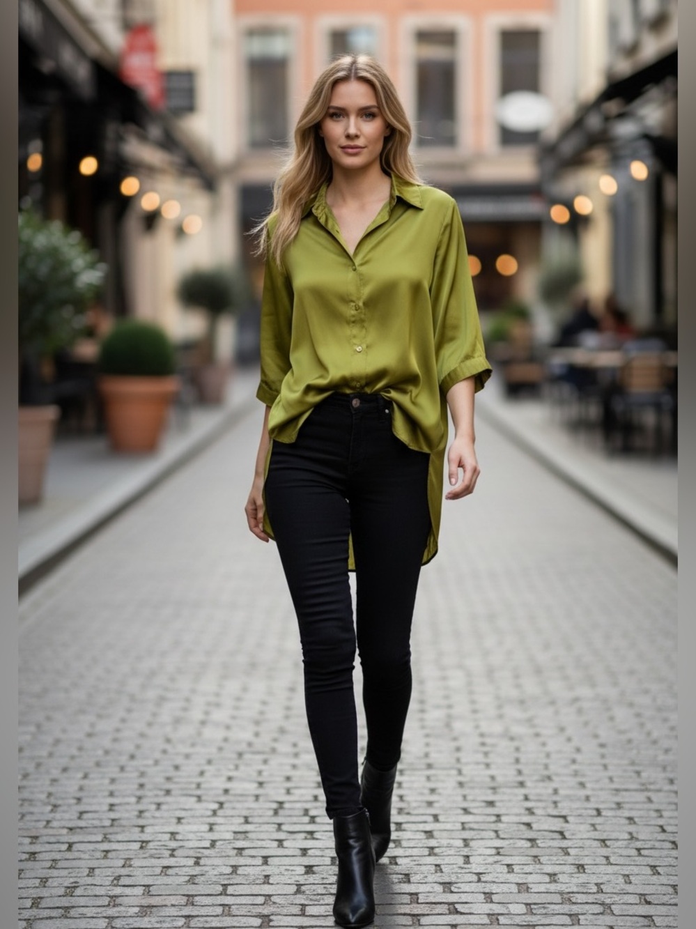 Worthington Green Satin Button Down Blouse 3/4 Sleeve Office Top Small
